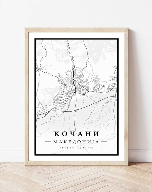 Minimalisticka mapa na kocani | минималистичка мапа на кочани