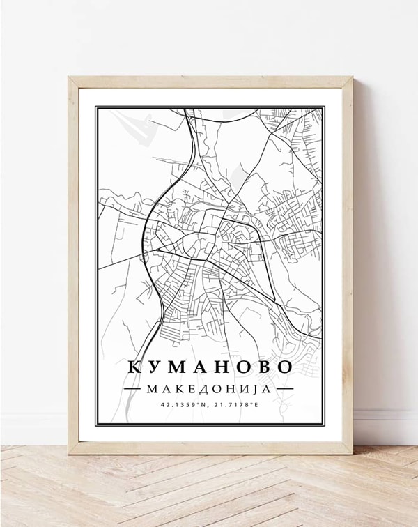 Minimalisticka mapa na kumanovo | минималистичка мапа на куманово
