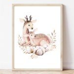 Постер за детска соба - Мама и бебе еленчиња